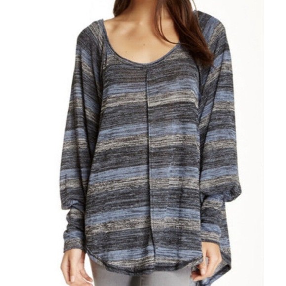 Free People Striped Top Oversized Medium Slouchy Striped Blue Vintage USA - Picture 1 of 13